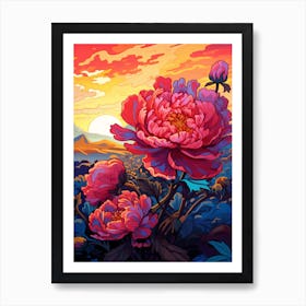 Peony With Sunset In South Western Style (4) Art Print