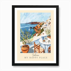 My Happy Place Santorini 3 Travel Poster Art Print