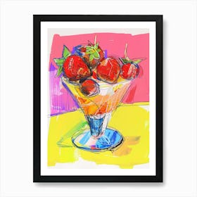 Strawberry Triffle Illustration Yellow Pink Art Print