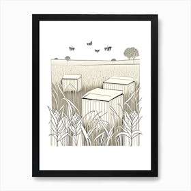Bee Boxes In A Field 8 Vintage Art Print