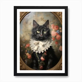 Black & Pink Cat Rococo Style 4 Art Print