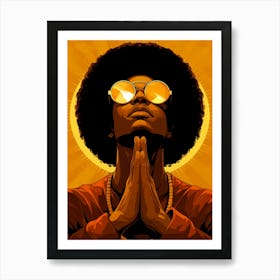 Stylistic Retro Meditating Black Man Yogi Art Print