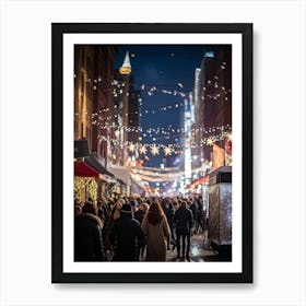 Banner At A Lively New Years Eve Party Drapes Elegantly Across A Bustling Street Strands Of Shiny (1) Art Print