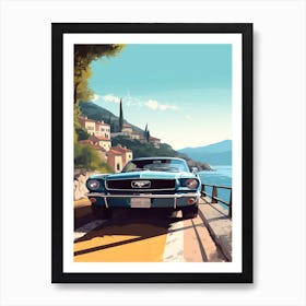 A Ford Mustang In Amalfi Coast, Italy, Car Illustration 1 Art Print