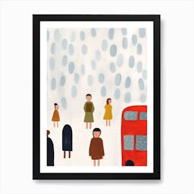 London Red Bus Scene, Tiny People And Illustration 6 Art Print