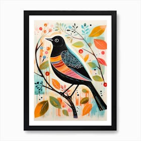 Bird Painting Collage Blackbird 3 Art Print