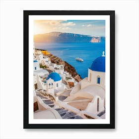 Sunset In Santorini Art Print