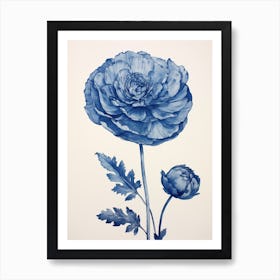 Blue Botanical Ranunculus 3 Art Print