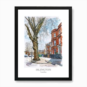 Islington London Borough   Street Watercolour 3 Poster Art Print