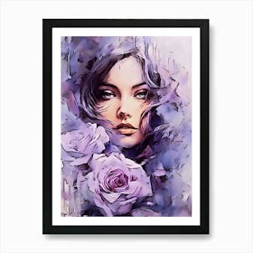 Girl With Roses Art Print