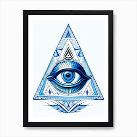 Pineal Gland, Symbol, Third Eye Blue & White 2 Art Print