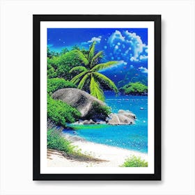 Curieuse Island Seychelles Pointillism Style Tropical Destination Art Print