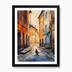 Painting Of Stockholm Sweden With A Cat In The Style Of Watercolour 4 Art Print