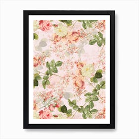 Vintage Summer Redouté Rose Blossoms Garden Art Print