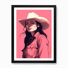 Cowgirl Portrait Illustration Pink Art Print