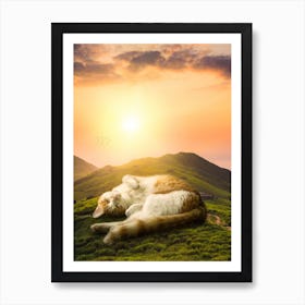 Giant Cat Relaxing On Hill Art Print