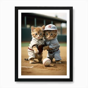 Photoreal Two Little Cute Kittens Playing Baseball Kittens Dre 1 Art Print