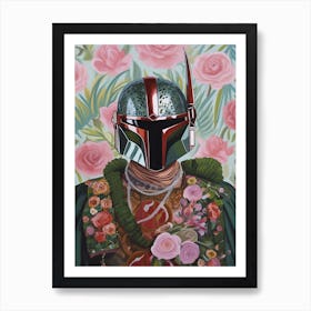 Floral Handpainted Portrait Of The Mandalorian Pedro Pascal 1 Art Print