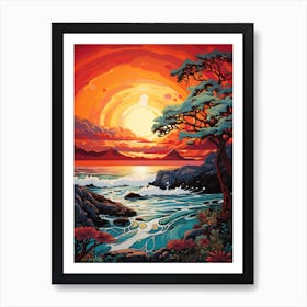 Coral Beach Australia At Sunset, Vibrant Painting 5 Art Print