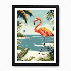 Greater Flamingo Salt Pans And Lagoons Tropical Illustration 6 Art Print