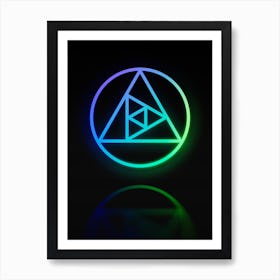 Neon Blue and Green Abstract Geometric Glyph on Black n.0412 Art Print