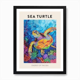 Rainbow Doodle Sea Turtle  Poster 1 Art Print