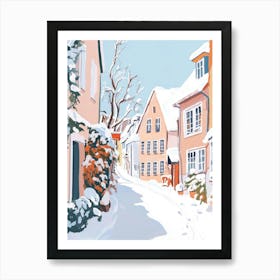 Winter Day in Town Gouache Painting Poster