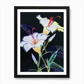 Neon Flowers On Black Moonflower 1 Art Print