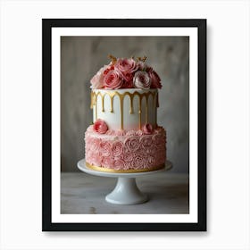 Pink And Gold Wedding Cake Art Print