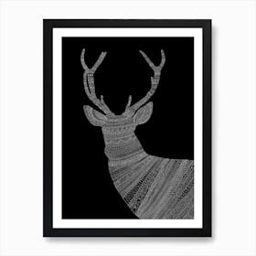 White Stag On Black Art Print