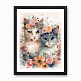 Cute Cat Flower Art Print