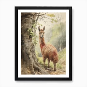 Storybook Animal Watercolour Llama 4 Art Print