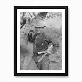 White Migrant Worker With Hatchet And Stakes To Be Used In Setting Up New Camp Near Harlingen, Texas By Russell Art Print