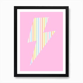 Lightning Bolt in Rainbow Stripes on Pink Art Print