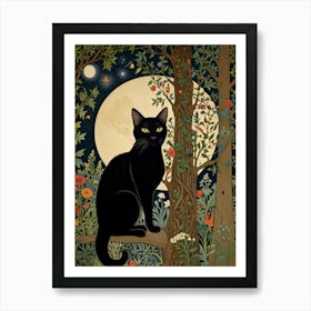 Black Cat In The Forest Style William Morris 6 Art Print