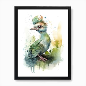 Archaeopteryx Cute Dinosaur Watercolour 2 Art Print