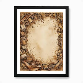 Frame With Books And Flowers Art Print