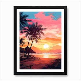 An Illustration In Pink Tones Of  Gili Trawangan Beach Indonesia 1 Art Print