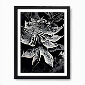 Passionflower Leaf Linocut 4 Art Print