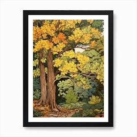 Hickory 2 Vintage Autumn Tree Print  Art Print