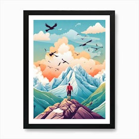 Man Standing On Top Of A Mountain Art Print