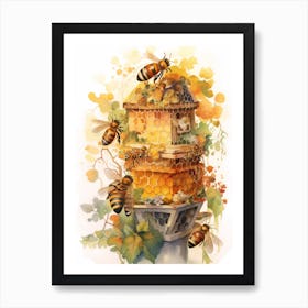 Honeycomb Bee Beehive Watercolour Illustration 2 Art Print