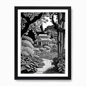 Bellingrath Gardens, Usa Linocut Black And White Vintage Art Print