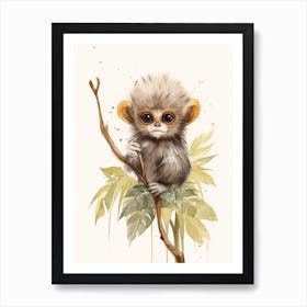 Watercolour Jungle Animal Baby Marmoset 3 Art Print