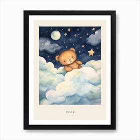 Baby Bear Cub 2 Sleeping In The Clouds Nursery Poster Art Print