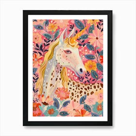 Floral Fauvism Style Dotted Unicorn 1 Art Print