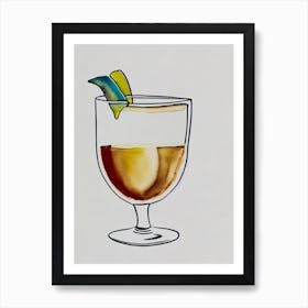Espresso MCocktail Poster artini Minimal Line Drawing With Watercolour Cocktail Poster Art Print