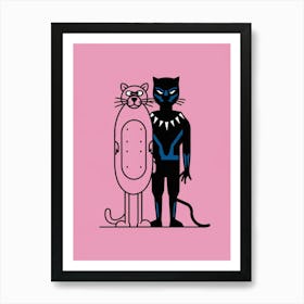 Black Panther And Cat Art Print