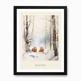 Winter Watercolour Beaver 2 Poster Art Print