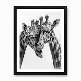 Two Giraffes Pencil Drawing 1 Art Print